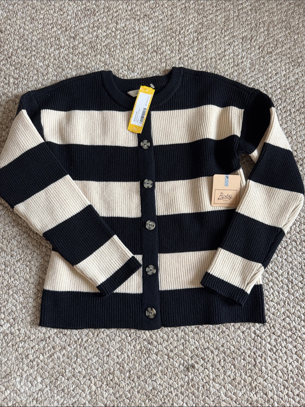 Boden Black & Cream Striped Button Cardigan for Kids